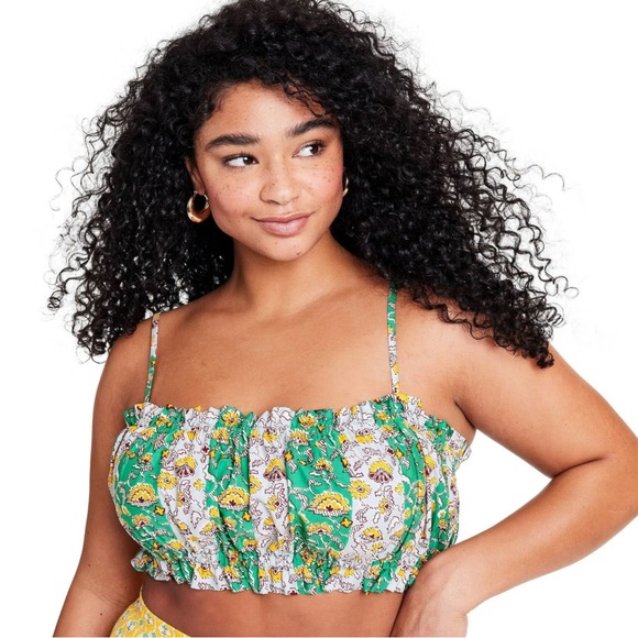 RHODE Tops - Rhode Skin Tops Rhode X Target Floral Crop Top Women’s XL Green Yellow Elastic